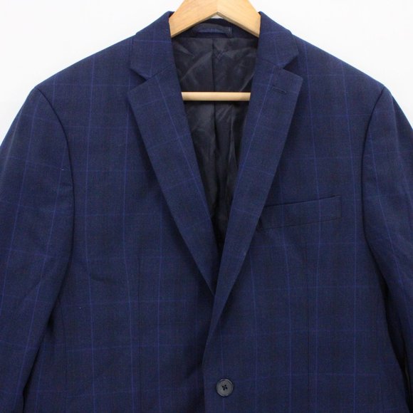 Ryan Seacrest Blazer Mens Navy Blue Plaid Casual Two Button Front Lined Size 40R - Picture 5 of 10